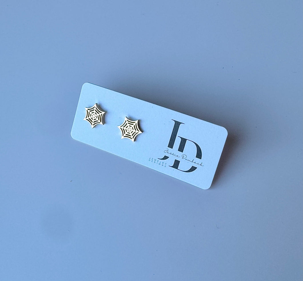 Gold Spider Web Studs