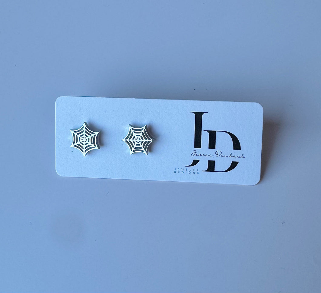 Silver Spider Web Studs