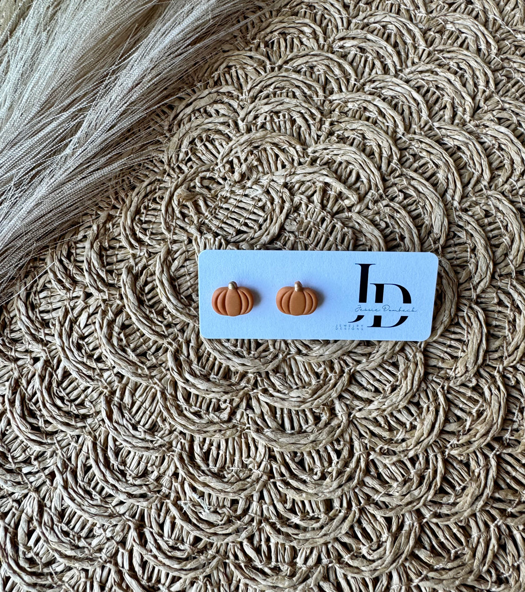 Gold Stemmed Orange Pumpkin Studs
